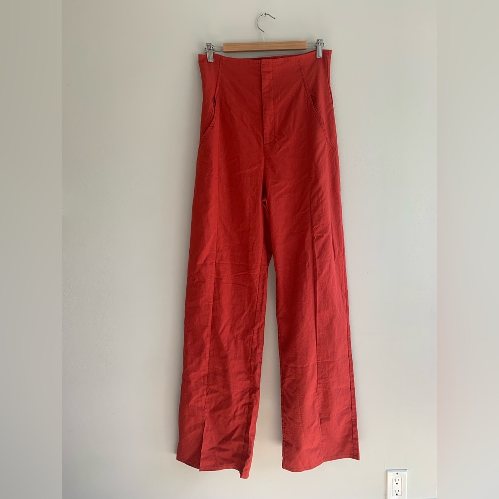🌻SOLD🌻Pretty Little Thing Tall Rust High Waisted Seam Detail Pants - Picture 2 of 13
